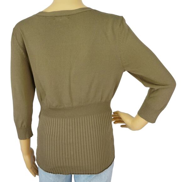 2/$15 Gap V-Neck Sweater Olive Green Button Front Knit 3/4 Sleeve Size S - Picture 4 of 8